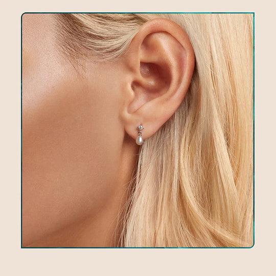 Moissanite Pearl Drop Earrings 925 Sterling Silver 0.1ct Dainty Mom Gift