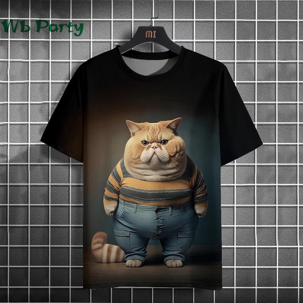 Cat Print T-shirts for Men - Y2K Graphic T-Shirt