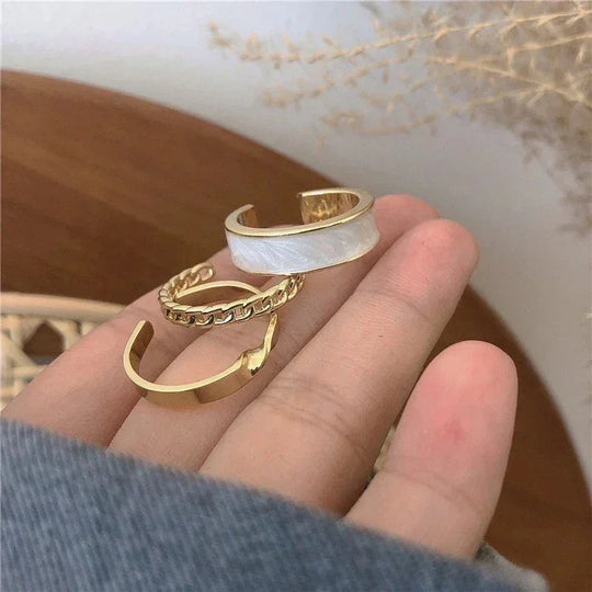 3pcs/set Adjustable Open Rings for Women White Green Enamel Oil Twists Weaving Geometry Ring Set Trendy Punk Personality Jewelry