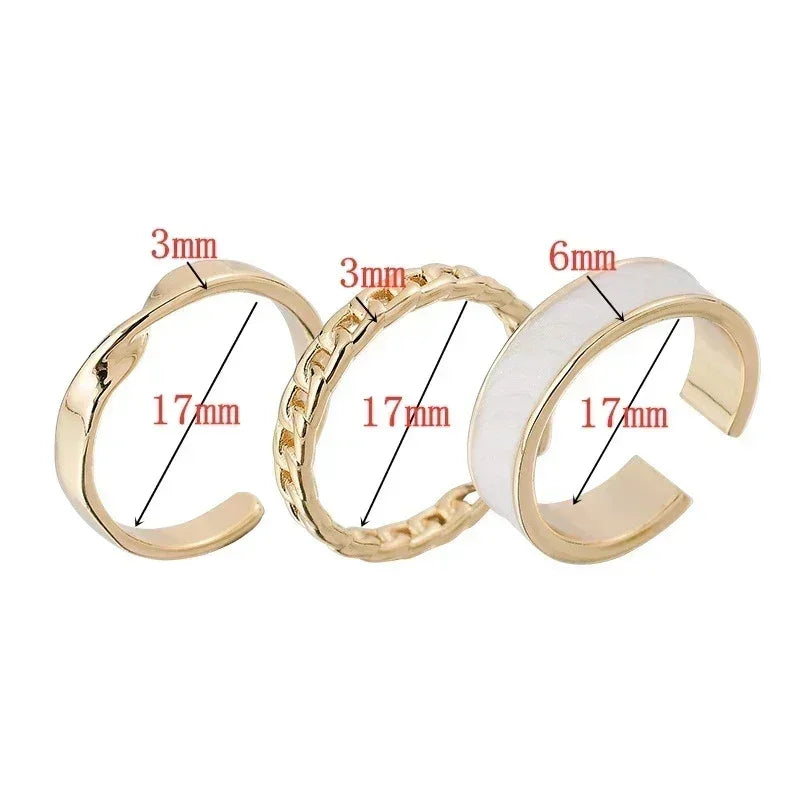 3pcs/set Adjustable Open Rings for Women White Green Enamel Oil Twists Weaving Geometry Ring Set Trendy Punk Personality Jewelry