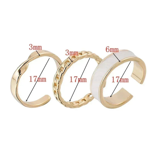 3pcs/set Adjustable Open Rings for Women White Green Enamel Oil Twists Weaving Geometry Ring Set Trendy Punk Personality Jewelry