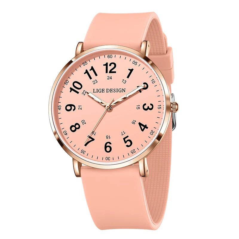Women's Pink Silicone Watch Large Dial Rose Gold Minimal