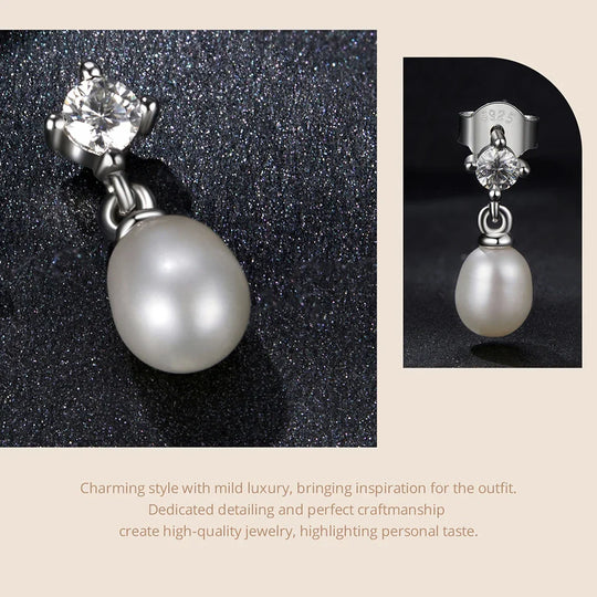 Moissanite Pearl Drop Earrings 925 Sterling Silver 0.1ct Dainty Mom Gift