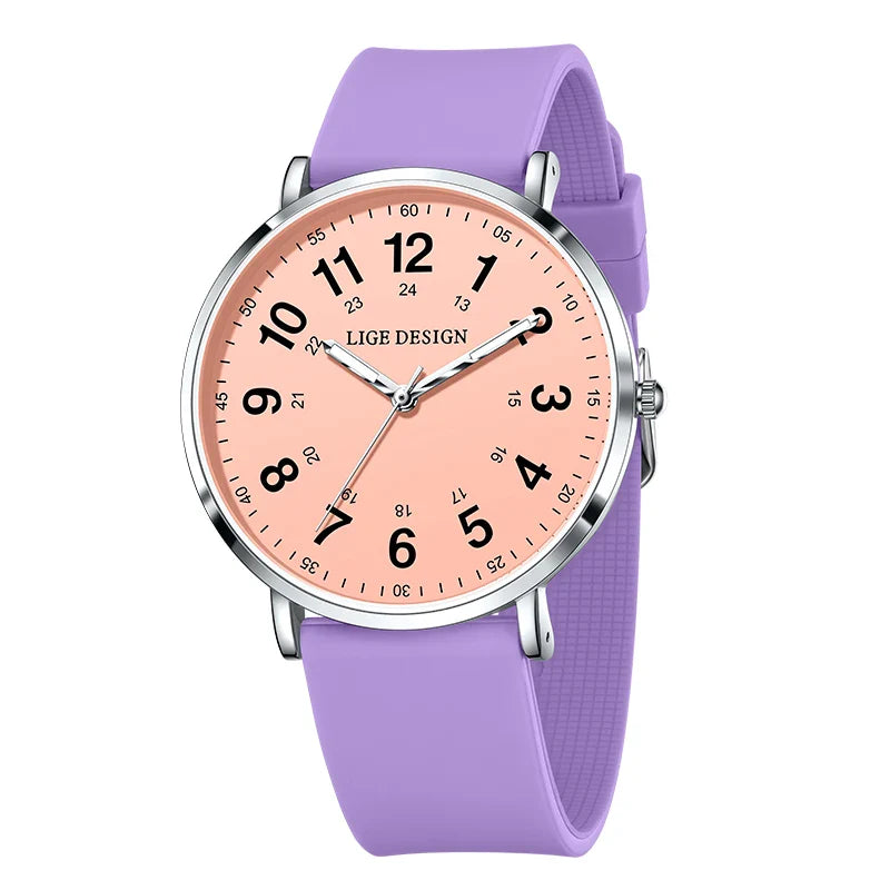 Women's Pink Silicone Watch Large Dial Rose Gold Minimal