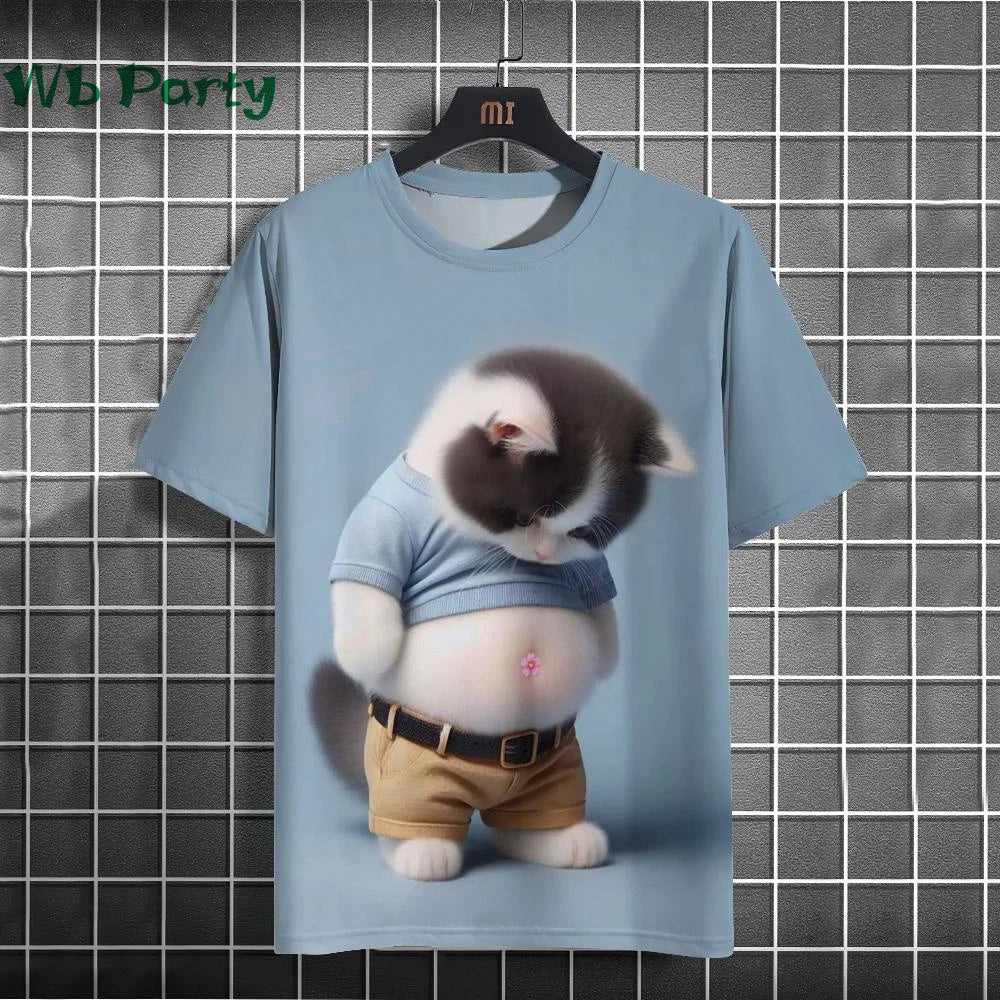 Cat Print T-shirts for Men - Y2K Graphic T-Shirt