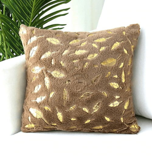 Dixie Plush Velvet 18x18 Decorative Pillow With Gold Hand-Painted Decal
