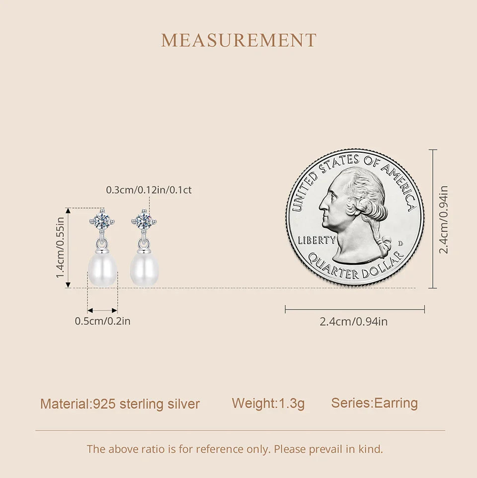 Moissanite Pearl Drop Earrings 925 Sterling Silver 0.1ct Dainty Mom Gift