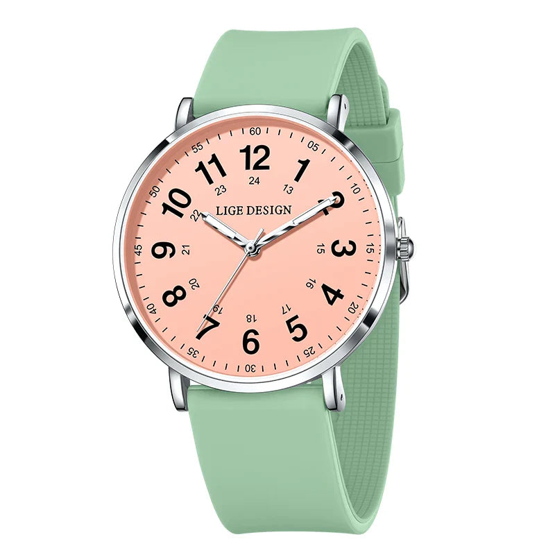 Women's Pink Silicone Watch Large Dial Rose Gold Minimal