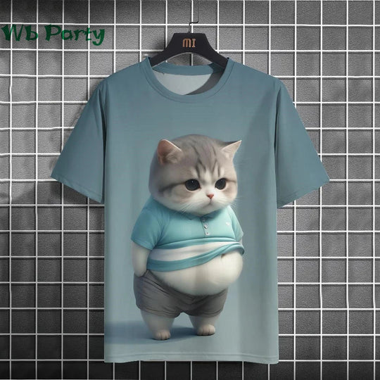 Cat Print T-shirts for Men - Y2K Graphic T-Shirt