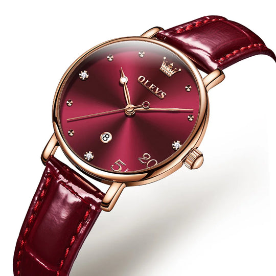 Women's Green Dial Slim Leather Strap Watch Gift