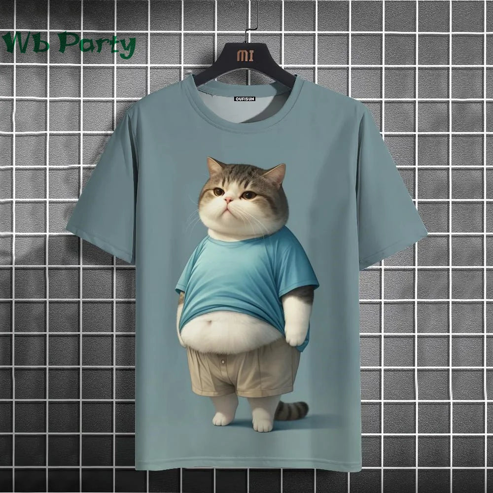 Cat Print T-shirts for Men - Y2K Graphic T-Shirt