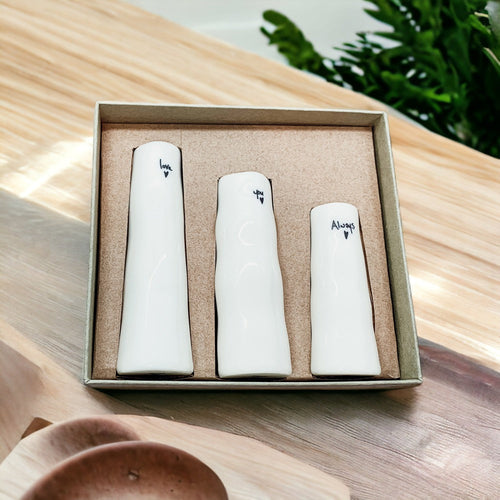 Mini Porcelain Vase Gift Set 3 White Glazed Bud Vases In Gift Box