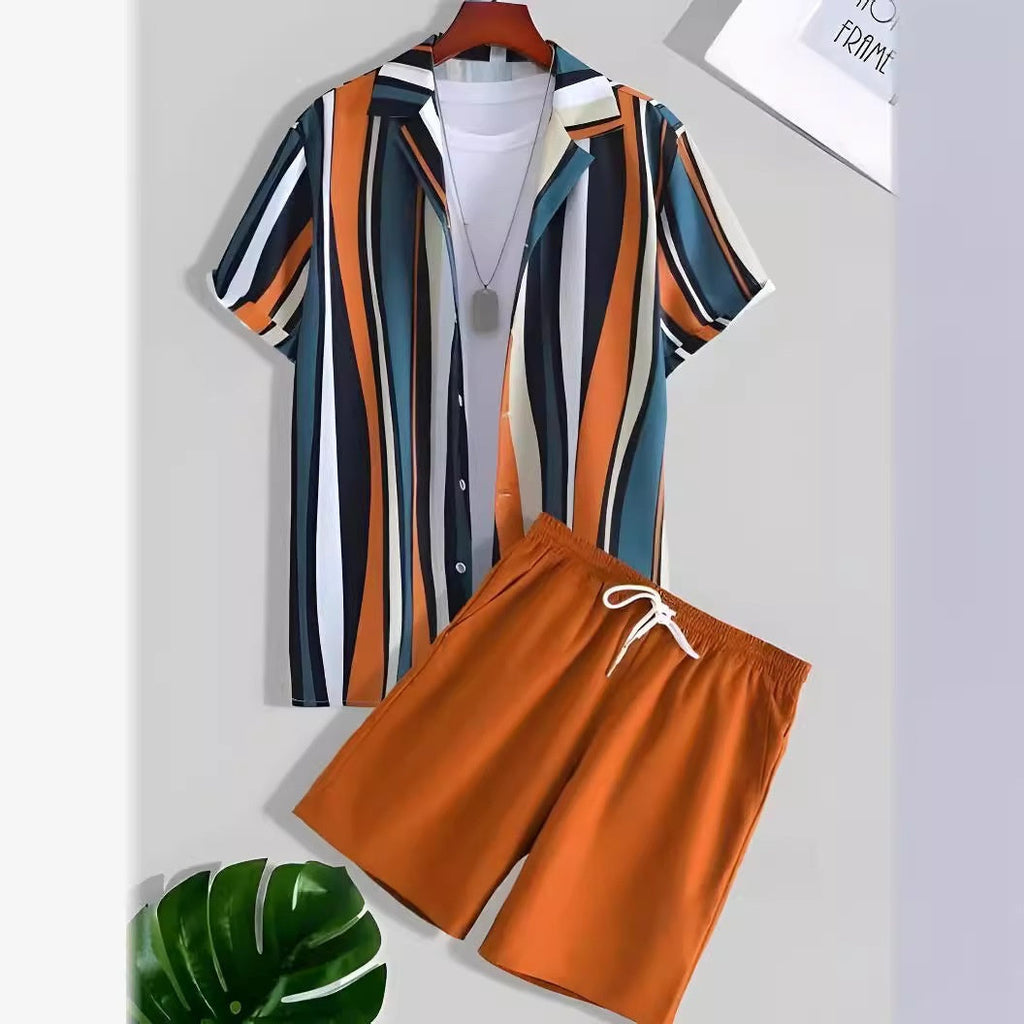 Black And White Striped Hawaiian Men's Shorts Sets