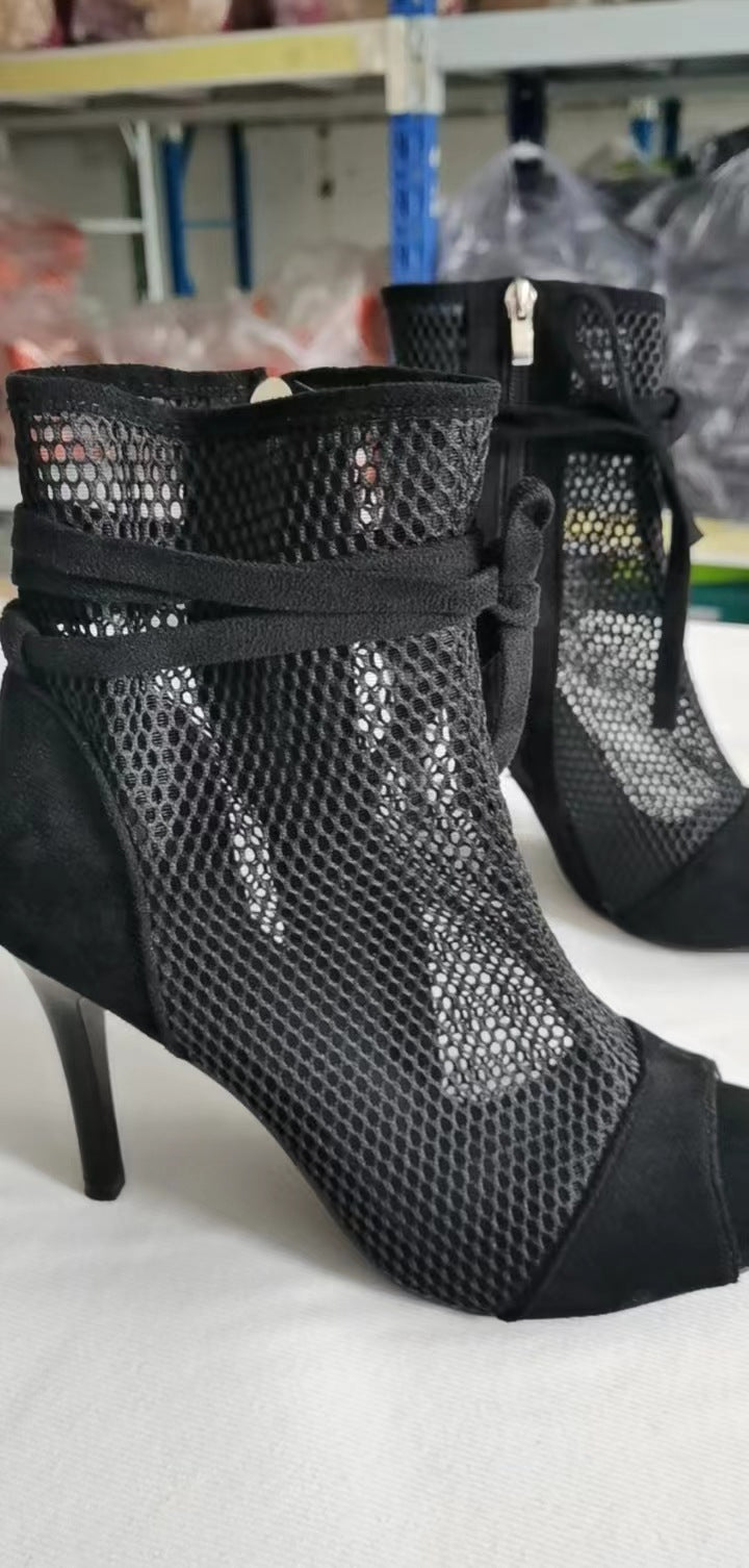 Fish Mouth Splicing Hollowed Out Simple Bow High Heels Women's Large Size Side Zipper Fashion