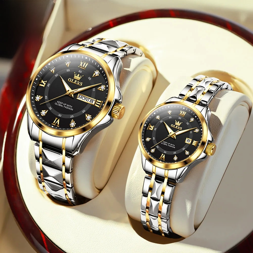 Women's Gold Stainless Steel Slim Luminous Waterproof Watch