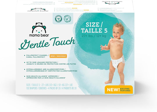 Amazon Brand - Mama Bear Gentle Touch Diapers, Size 5, 132 Count (4 packs of 33)