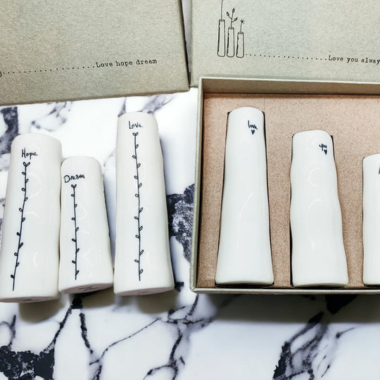 Mini Porcelain Vase Gift Set 3 White Glazed Bud Vases In Gift Box