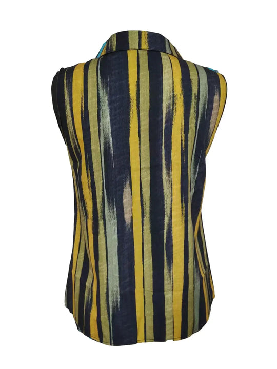 Button Detail Striped Sleeveless Shirt