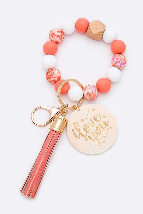 Beaded Tassel Keychain Bracelet Boho Wristlet Floral Gift