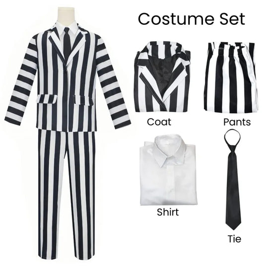 Beetlejuice Cosplay Suit – Black & White Striped Costume Set