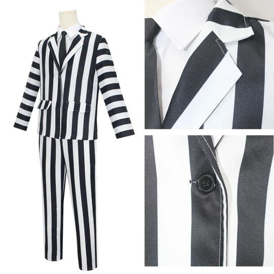 Beetlejuice Cosplay Suit – Black & White Striped Costume Set