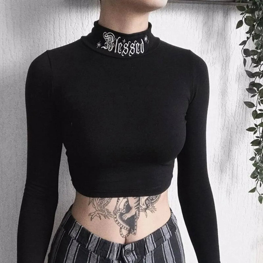 "Blessed" Goth Crop Top