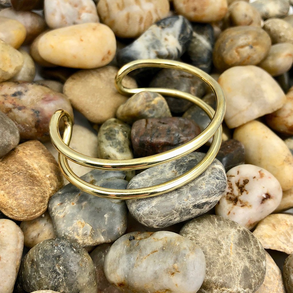 Bombshell Wire Cuff - Adjustable Recycled Brass Arm Cuff, Minimal Artisan