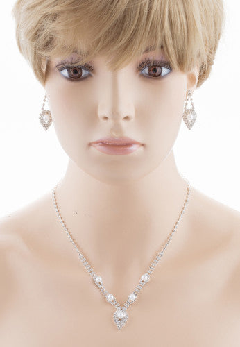 Bridal Pearl Crystal Rhinestone Necklace And Earrings Set