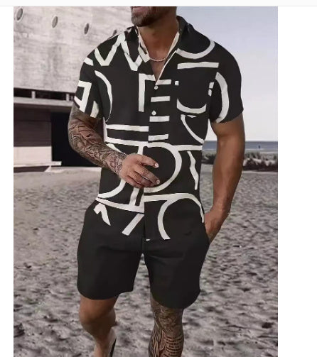 Black And White Striped Hawaiian Men's Shorts Sets