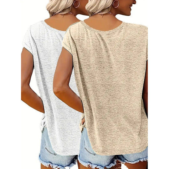 2-Pack Women's V-Neck Sleeveless Tank Tops – Loose Fit Casual Summer Beach Shirts