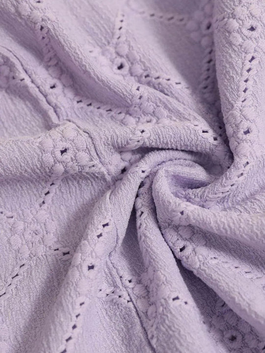 Eyelet Round Neck Flutter Sleeve Top