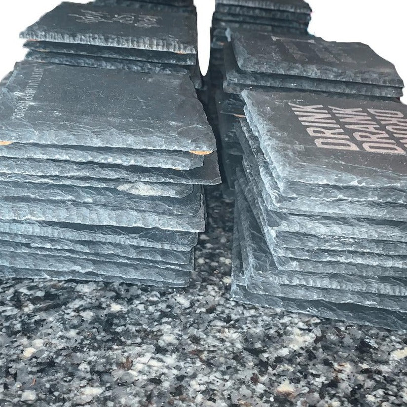 Slate Coaster Hand-Stamped Artisan Drink Coaster With Cork Feet - USA Slate