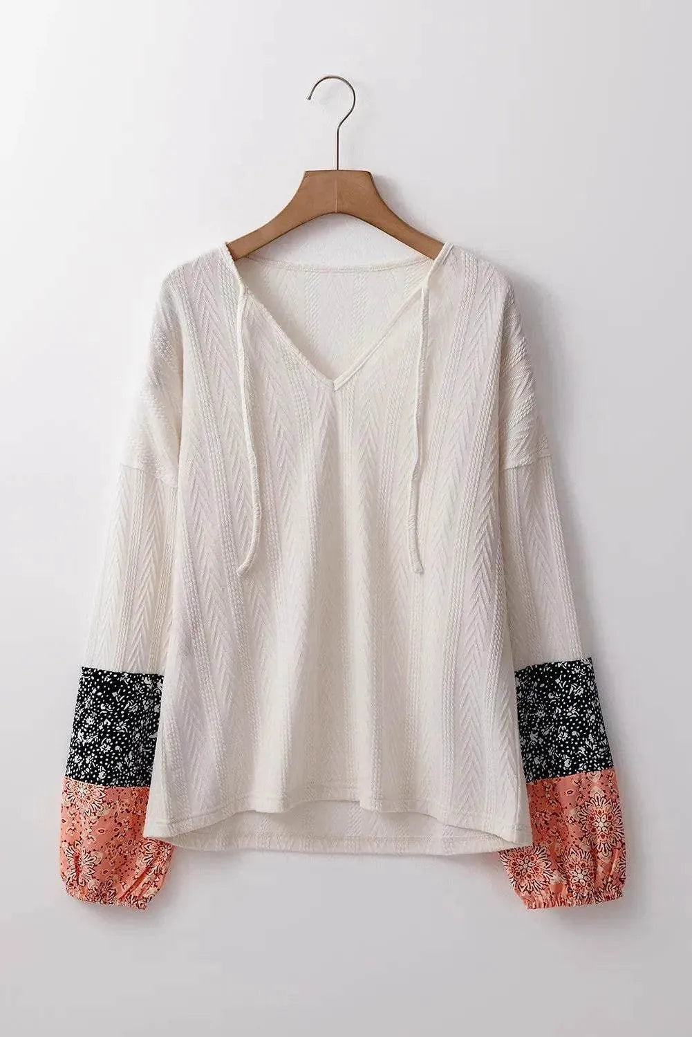 Color Block Tie Neck Long Sleeve Top