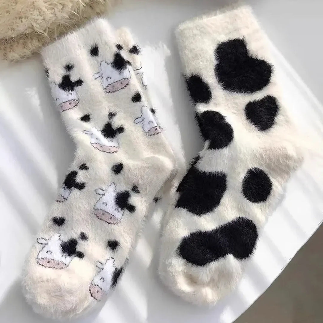 Cute Cow Mink Velvet Socks - Women's Winter Boot Socks