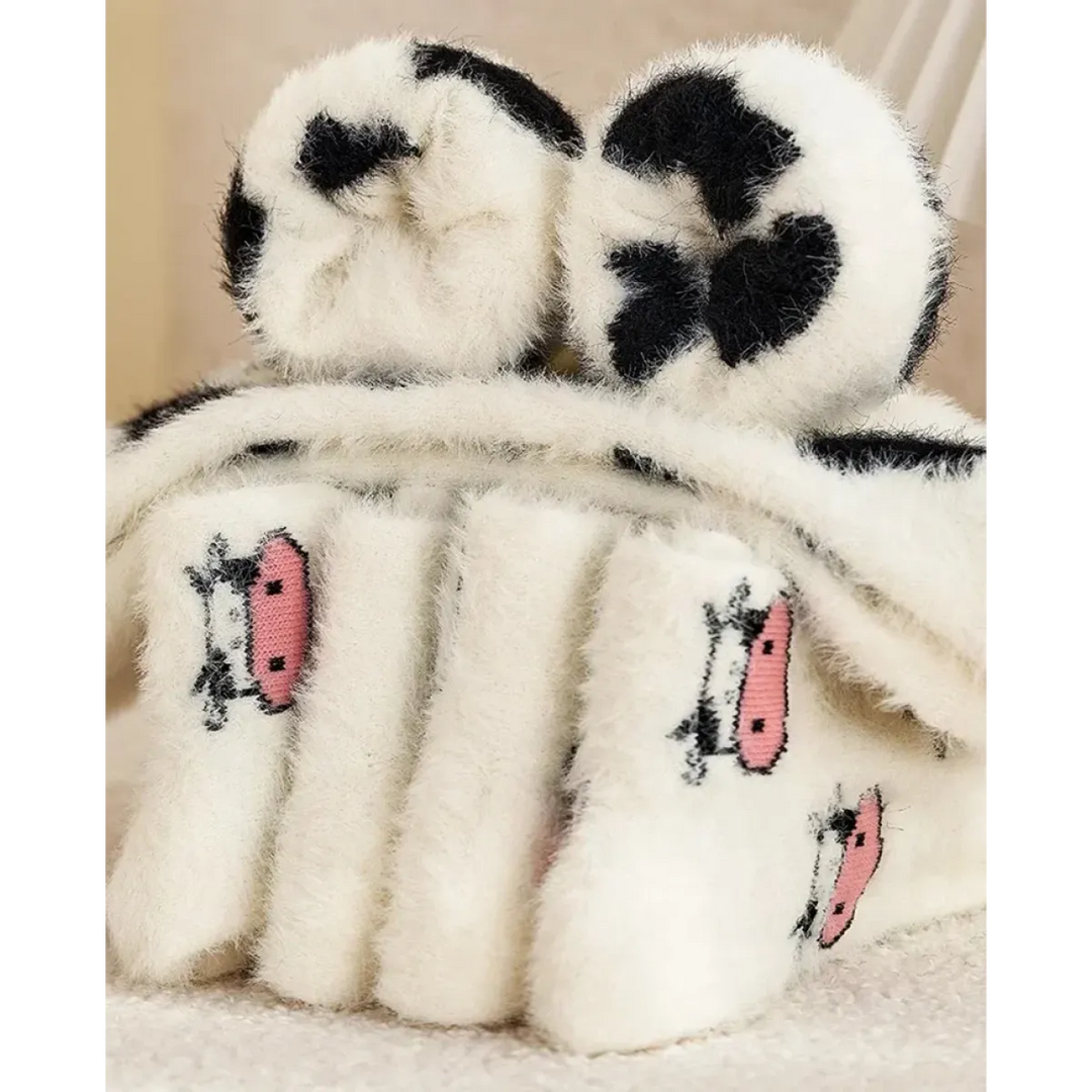 Cute Cow Mink Velvet Socks - Women's Winter Boot Socks