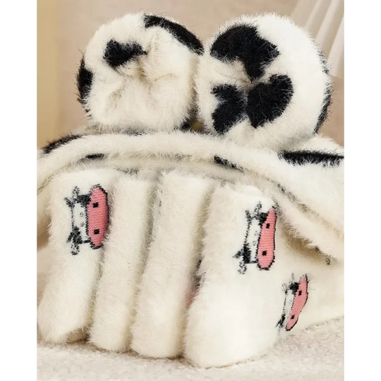 Cute Cow Mink Velvet Socks - Women's Winter Boot Socks
