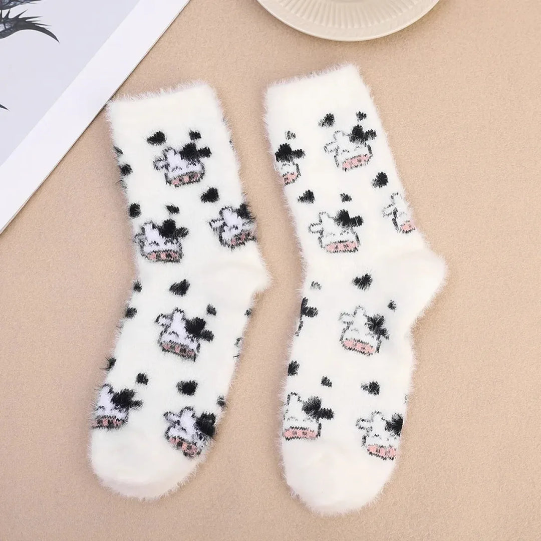 Cute Cow Mink Velvet Socks - Women's Winter Boot Socks