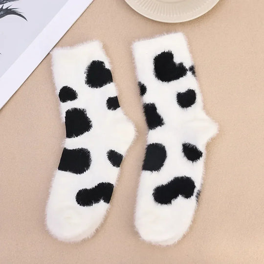 Cute Cow Mink Velvet Socks - Women's Winter Boot Socks