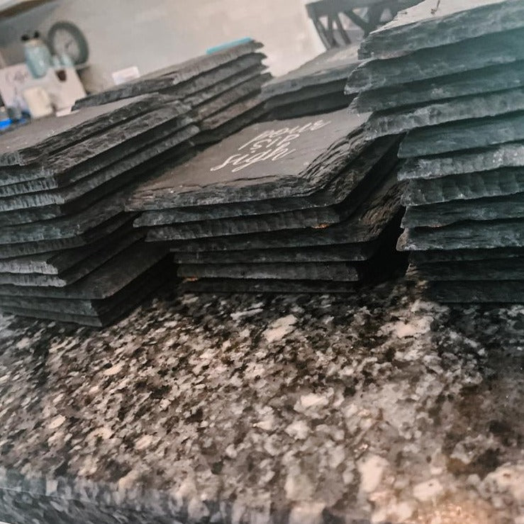 Slate Coaster Hand-Stamped Artisan Drink Coaster With Cork Feet - USA Slate