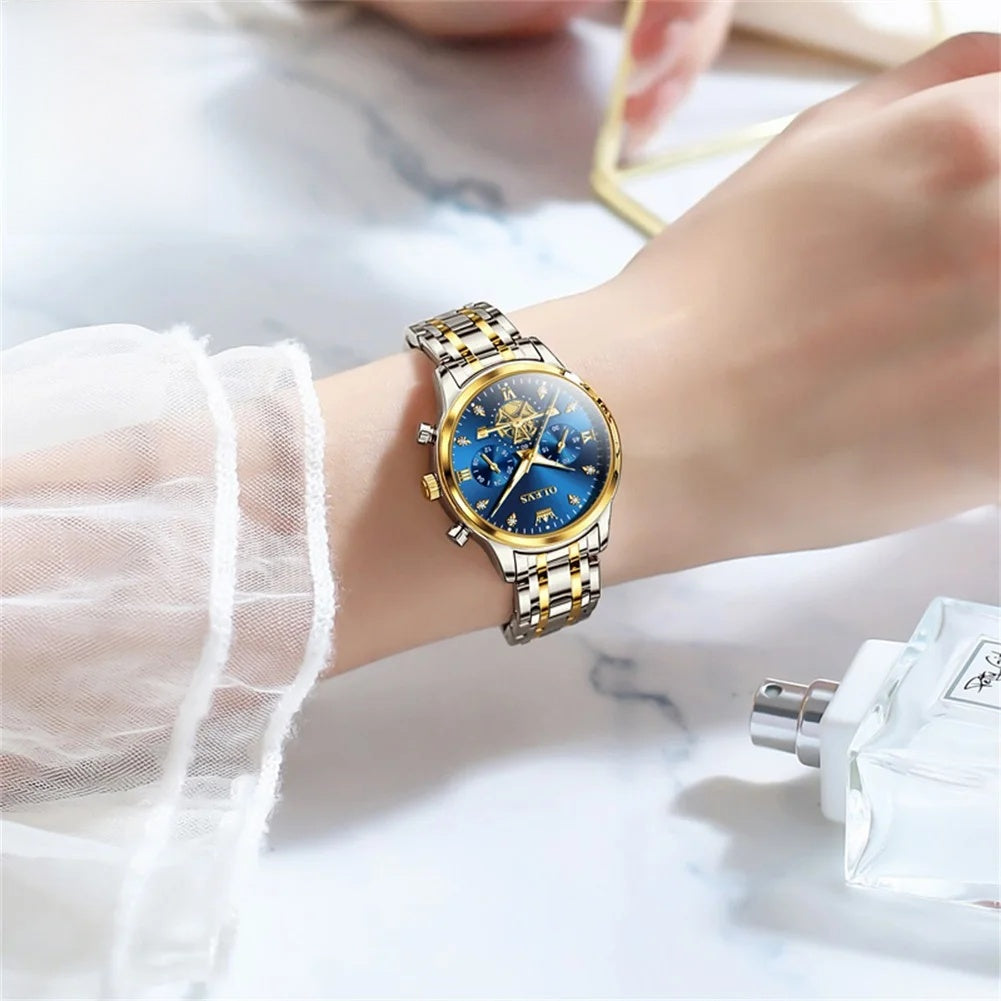 Women's Gold Stainless Steel Multifunction Quartz Watch
