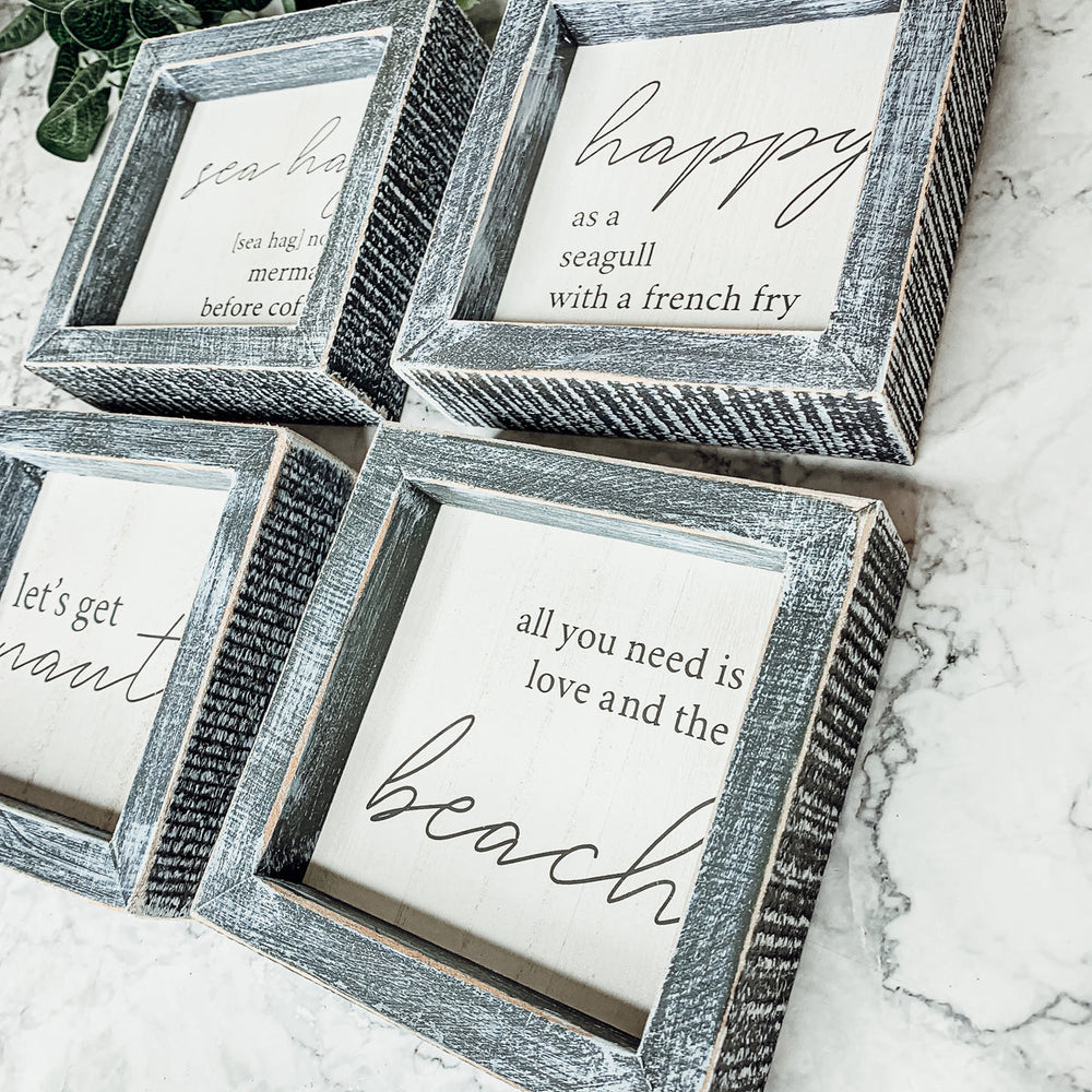 Love And Beach Wooden Sign 5x5 Beach House Wall Decor Distressed Gray Frame