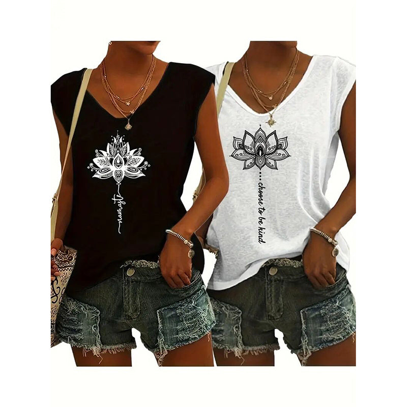 2-Pack Women's V-Neck Sleeveless Tank Tops – Loose Fit Casual Summer Beach Shirts
