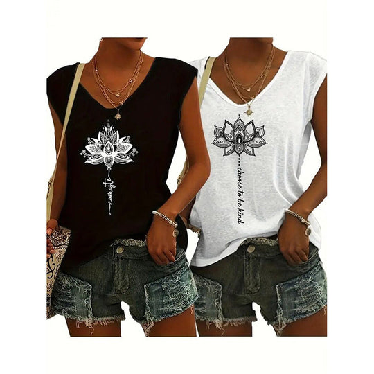 2-Pack Women's V-Neck Sleeveless Tank Tops – Loose Fit Casual Summer Beach Shirts