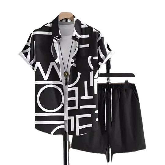 Black And White Striped Hawaiian Men's Shorts Sets