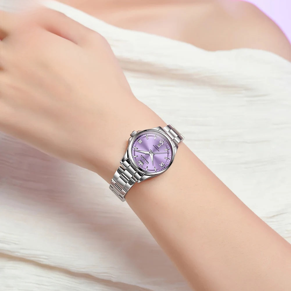 Women's Stainless Steel Watch Lavender Dial Calendar