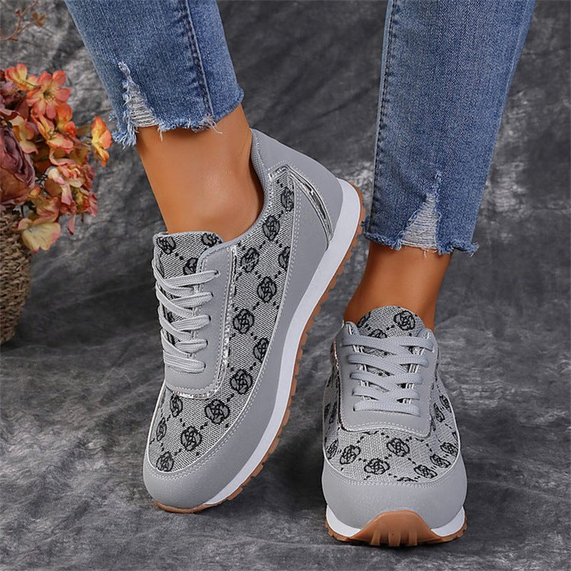 Floral Print Lace-Up Sneakers – Comfortable Canvas Shoes