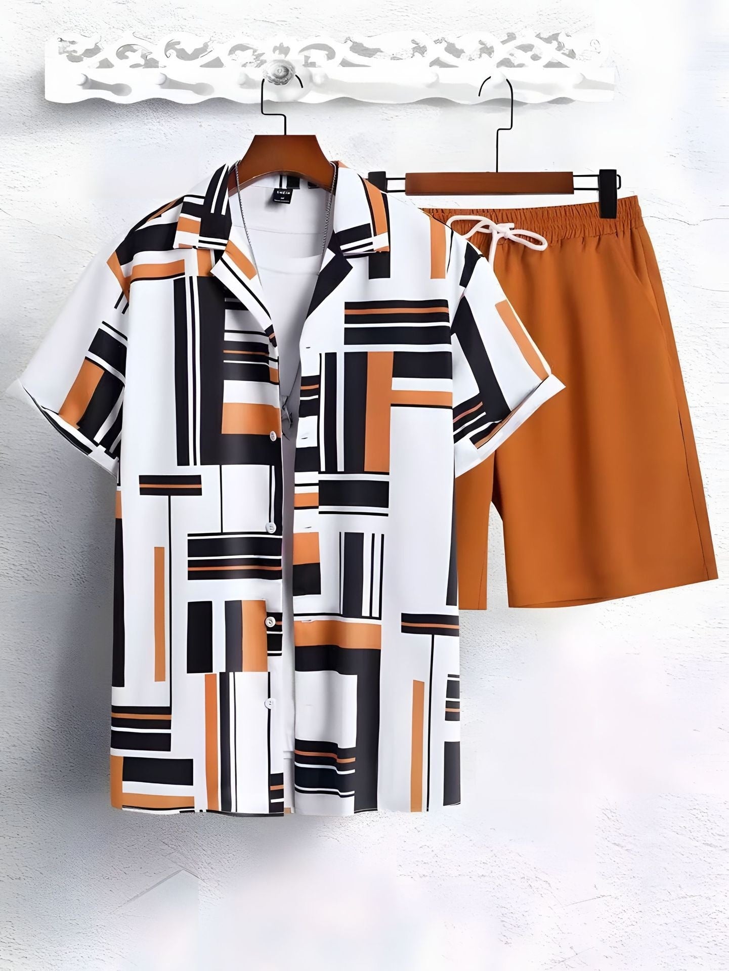 Black And White Striped Hawaiian Men's Shorts Sets