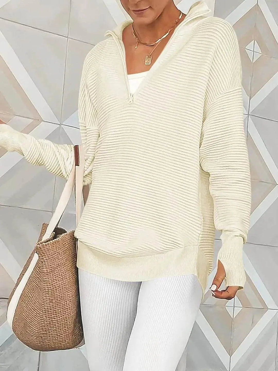 Half Zip Long Sleeve Knit Top