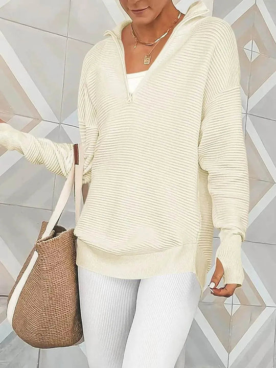 Half Zip Long Sleeve Knit Top