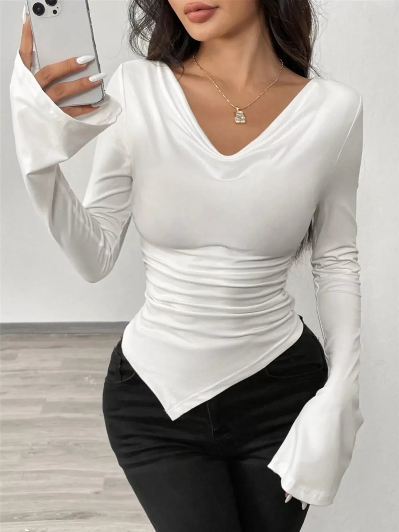Asymmetrical Long Sleeve Fitted T-Shirt